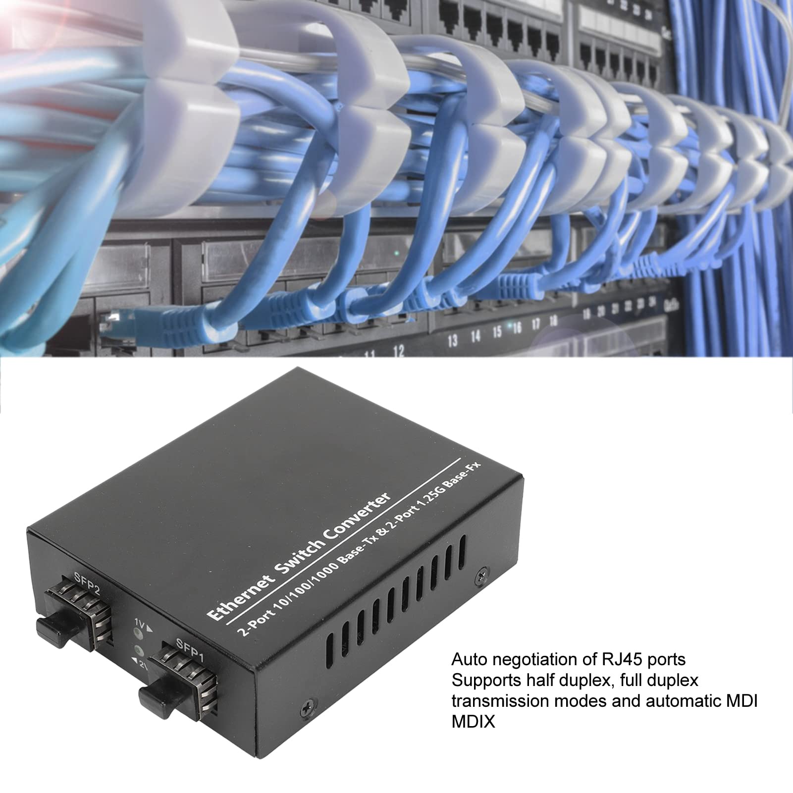 Gigabit Fibre Media Converter, Konwerter SFP na RJ45 Ethernet Plug and Play Fibre Transceiver Moduł SFP, 10/100/1000Base TX, Transmisja do 120 Km