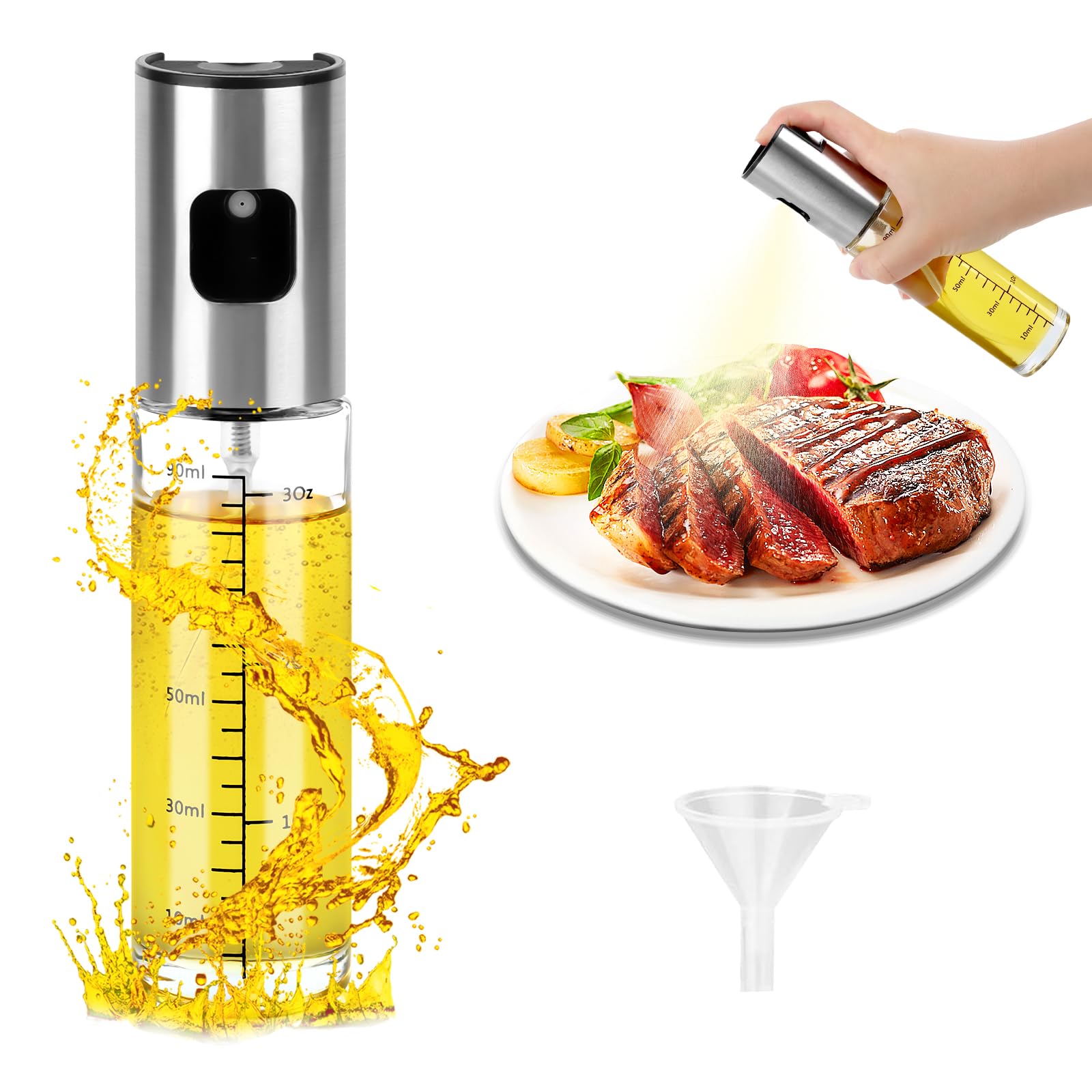 Ölsprüher für Speiseöl 100ml Sprühflasche mit Skala Transparen Glas Ölspray Öl Sprühflasche Öl spray zum Kochen Olivenölsprüher für Heißluftfritteuse Airfryer Salat Grill Backen Heißluftfritteuse Küche, Haushalt & Wohnen