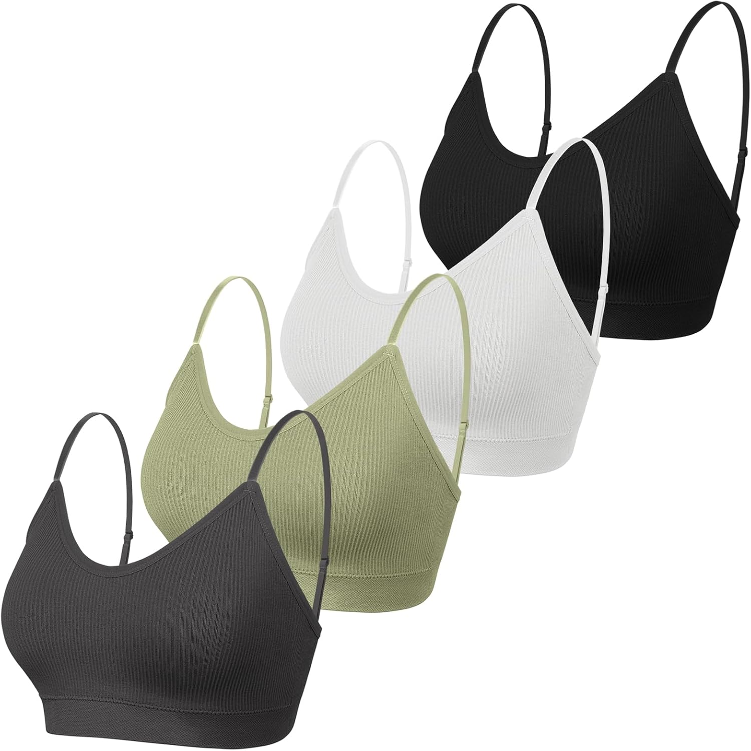KCDDUMK 4 Pieces Cami Bras - Women's V-Neck Padded Seamless Straps Bralette Everyday Basic Sleeping Bra
