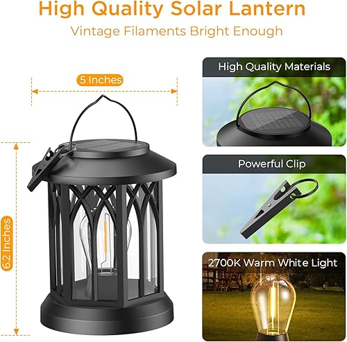 Miniatura 6 de WdtPro Faroles solares impermeables para exteriores, luces solares colgantes brillantes mejoradas para exteriores, faroles solares de iluminación