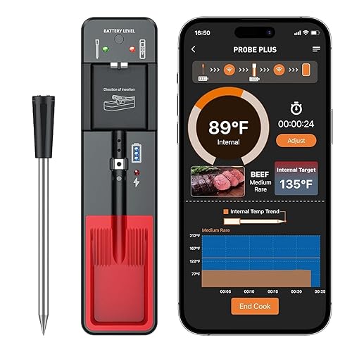 Termómetro inalámbrico para carne, termómetro digital de alimentos para cocinar y asar a la parrilla, termómetro inteligente Bluetooth de 360 pies,