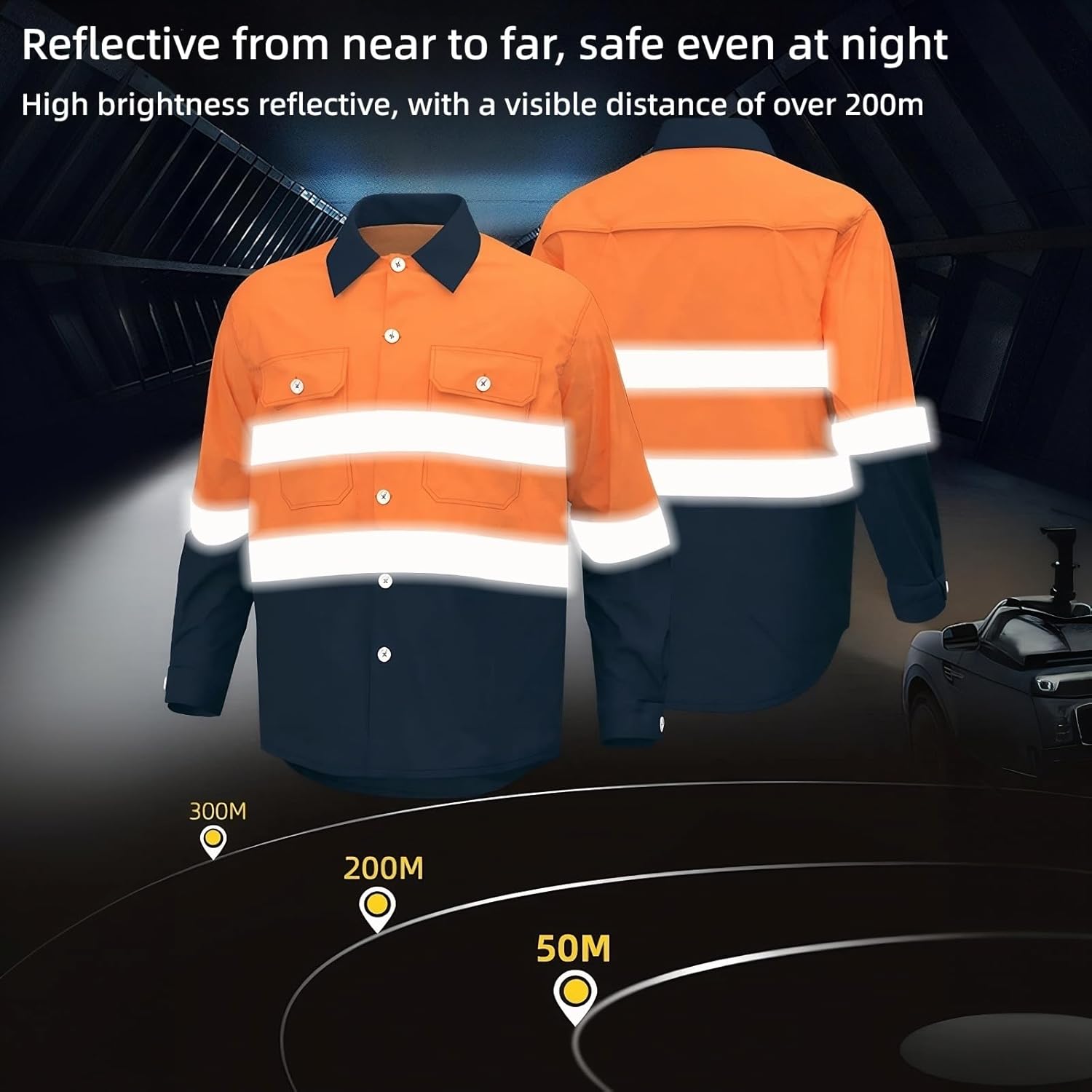 Maizoon Men's High Visibility Polo Shirt Stand Collar Long Sleeve Reflective Tape with Button Hi-vis Two Tone Mesh Uniform