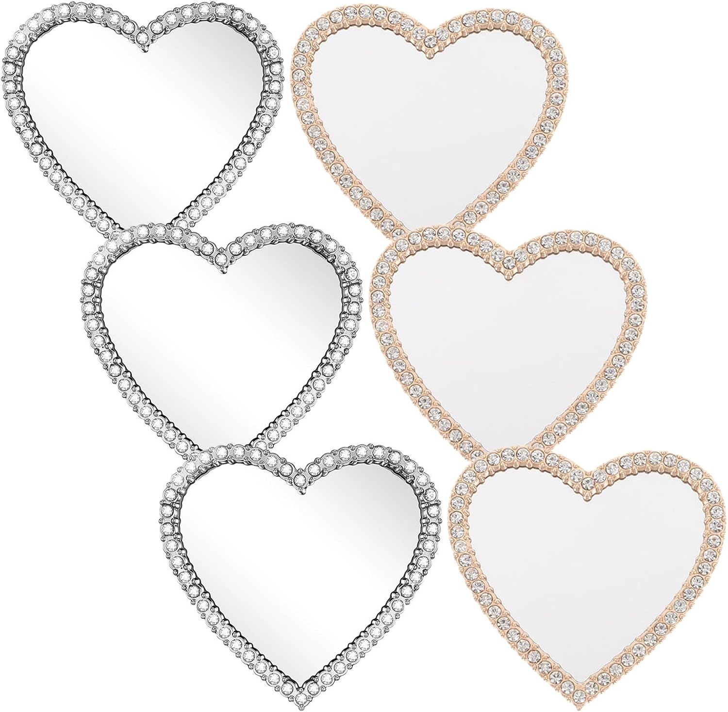 6pcs Heart Mirror Phone Case Charm 2.2 Inch Metal Glass Rhinestone