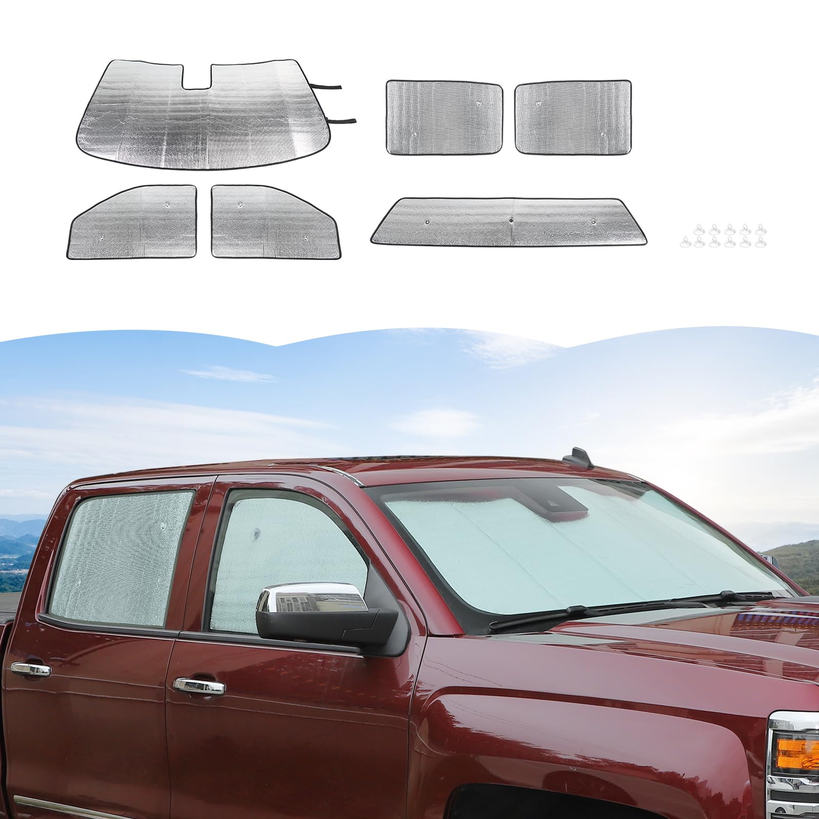 rt-tcz windshield sunshade sun shade heat shield window sun visor mat for gmc sierra 2014-2017,for chevrolet silverado 2014-2017,6pcs
