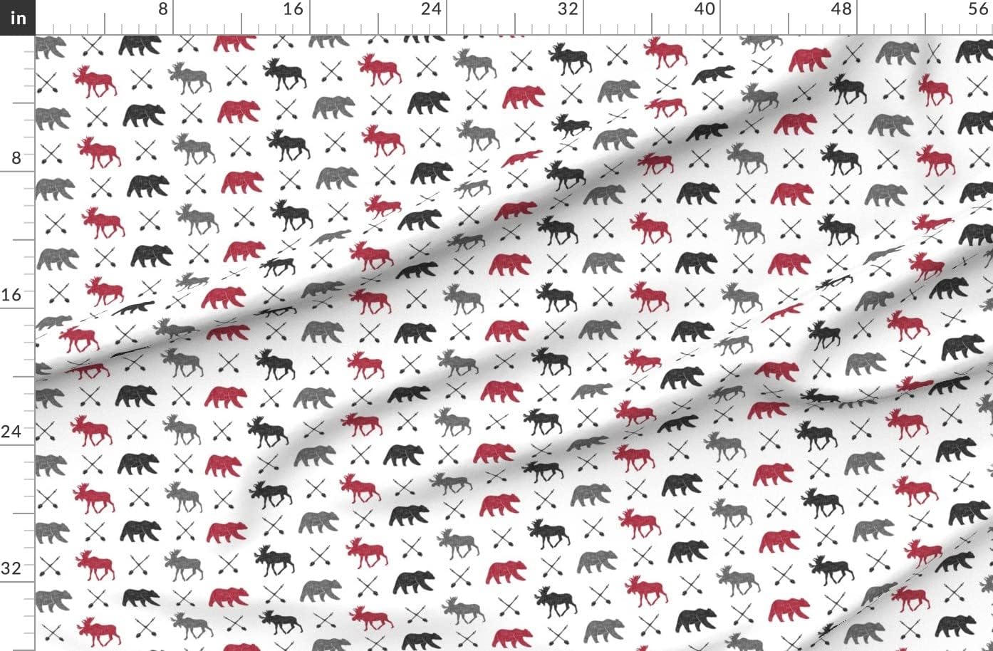 Spoonflower Fabric - Moose Bear Arrows Happy Camper Black Red Woodland Boy Printed on Organic Cotton Sateen Fabric by The Yard - Sewing Quilting Apparel Home Decor