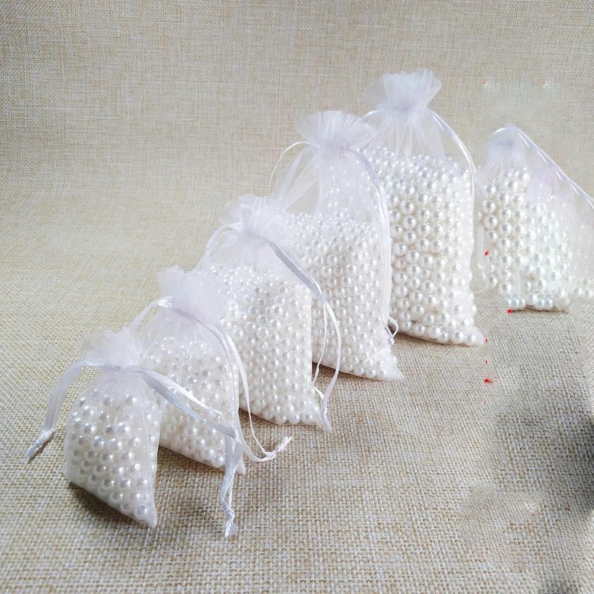 Lot de 100 sachets en organza blanc avec cordon de serrage, 7 x 9, 9 x 12, 10 x 15, 13 x 18, 15 x 20 cm, pour emballage de bijoux, fête d'anniversaire, 15 x 20 cm, blanc, 1000 pièces
