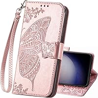 Vista 17 de Funda protectora de piel sintética para Samsung Galaxy S10e, con tapa y ranura para tarjetas, bolsillo en relieve, diseño de flores y mariposas
