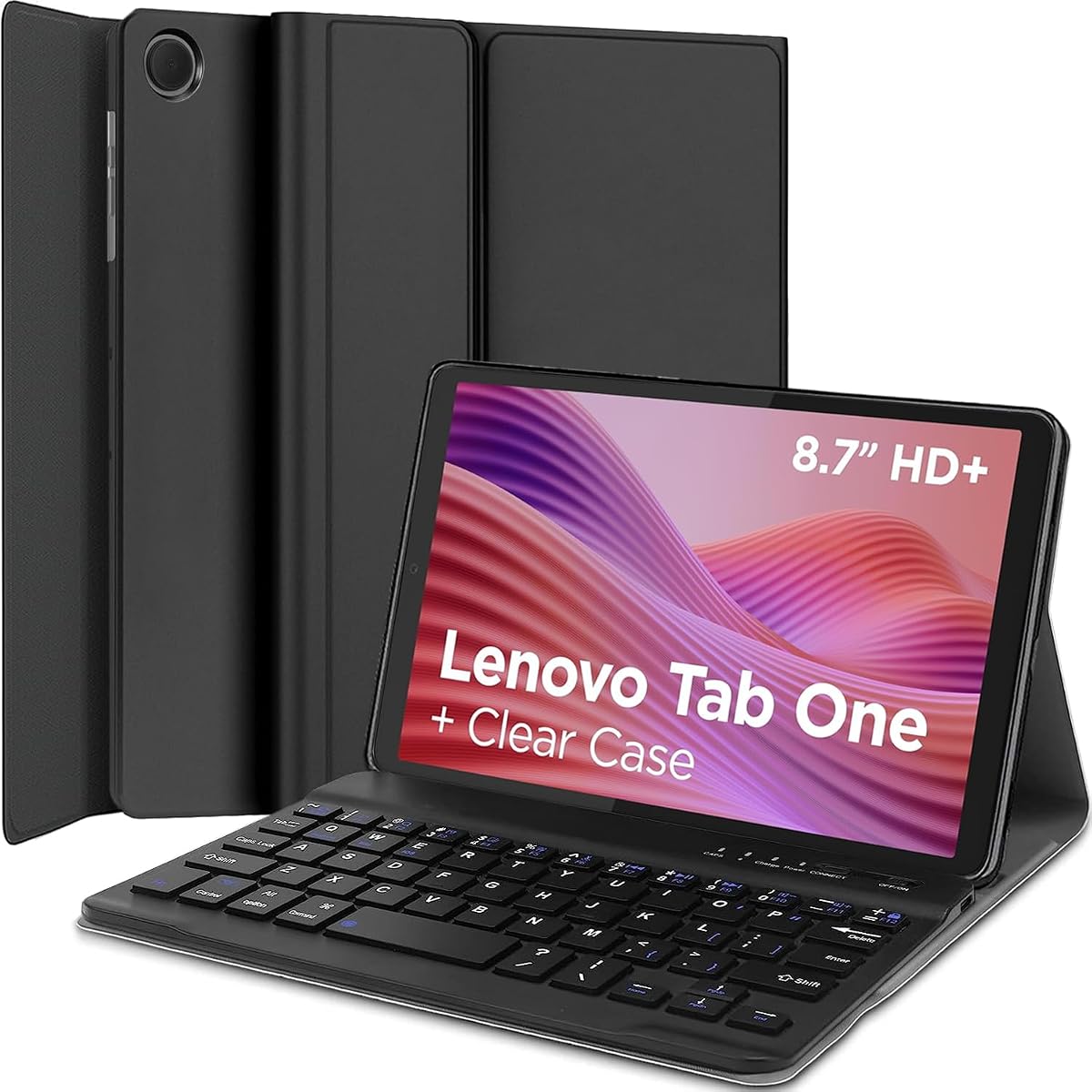 Case with Keyboard for Lenovo Tab One 8.7 Inch 2025 Tablet (TB-305FU/TB-305XU), Slim PU Stand Cover with Magnetically Detachable Wireless Bluetooth Keyboard