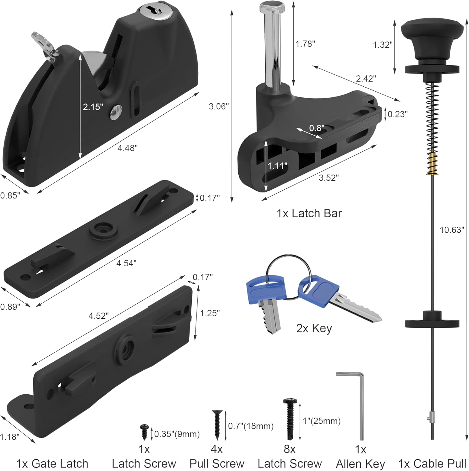 Drawstring Locking Gate Gravity Latch，The Other Side can Also be Opened, Key Lockable on One Side of Gate, for Metal, Wood, and Vinyl Fences, Black (1, Black)