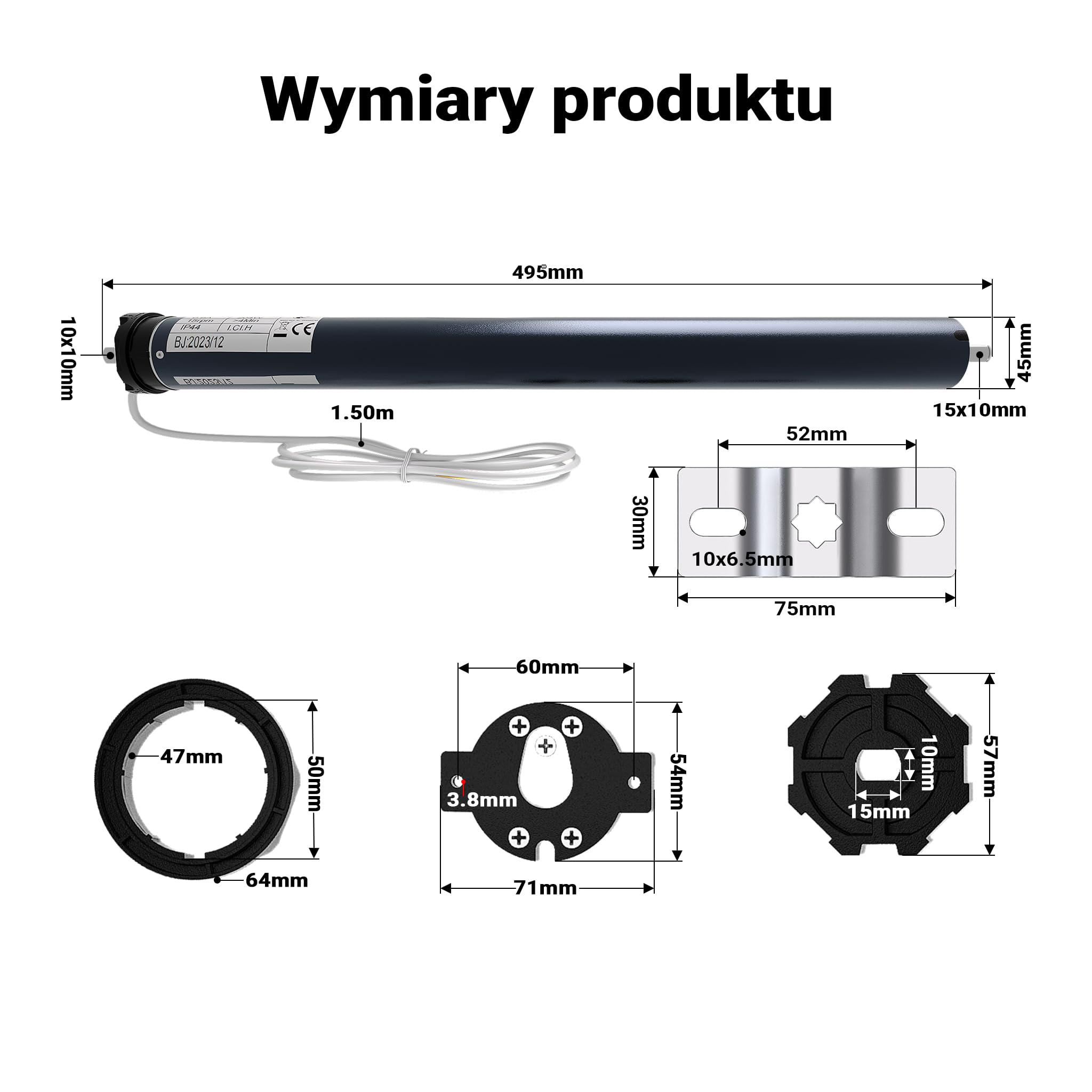Silnik do rolet Wiltec 204 W 30 Nm z mechanicznym wyłącznikiem krańcowym i stopniem ochrony IP44 SW60, silnik do rolet elektrycznych