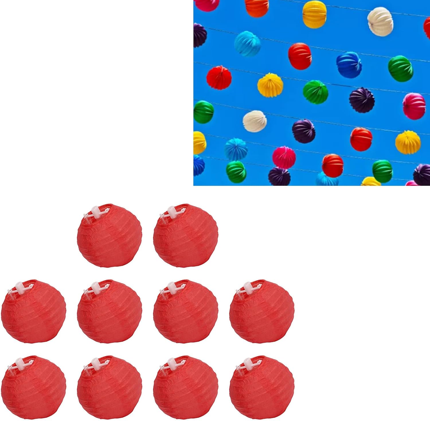 10Pcs Paper Lanterns, Round Foldable Paper Lanterns,Decorative Paper Lantern, Small Handcrafted Lantern for Tent RV Courtyard Terrace, Waterproof Paper,Red