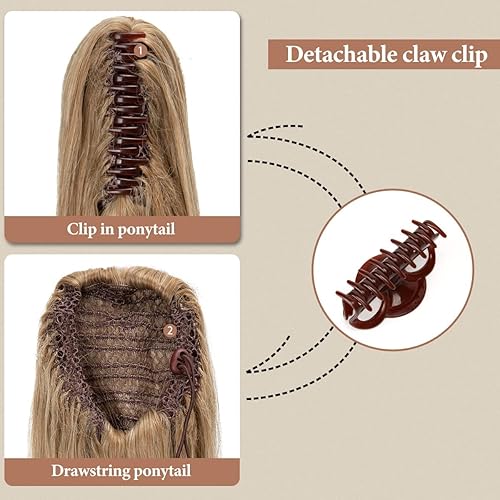 Miniatura 7 de youngways Extensión de cola de caballo con clip, color marrón y negro, extensiones de cabello de cola de caballo de 18 pulgadas para mujer, cola de