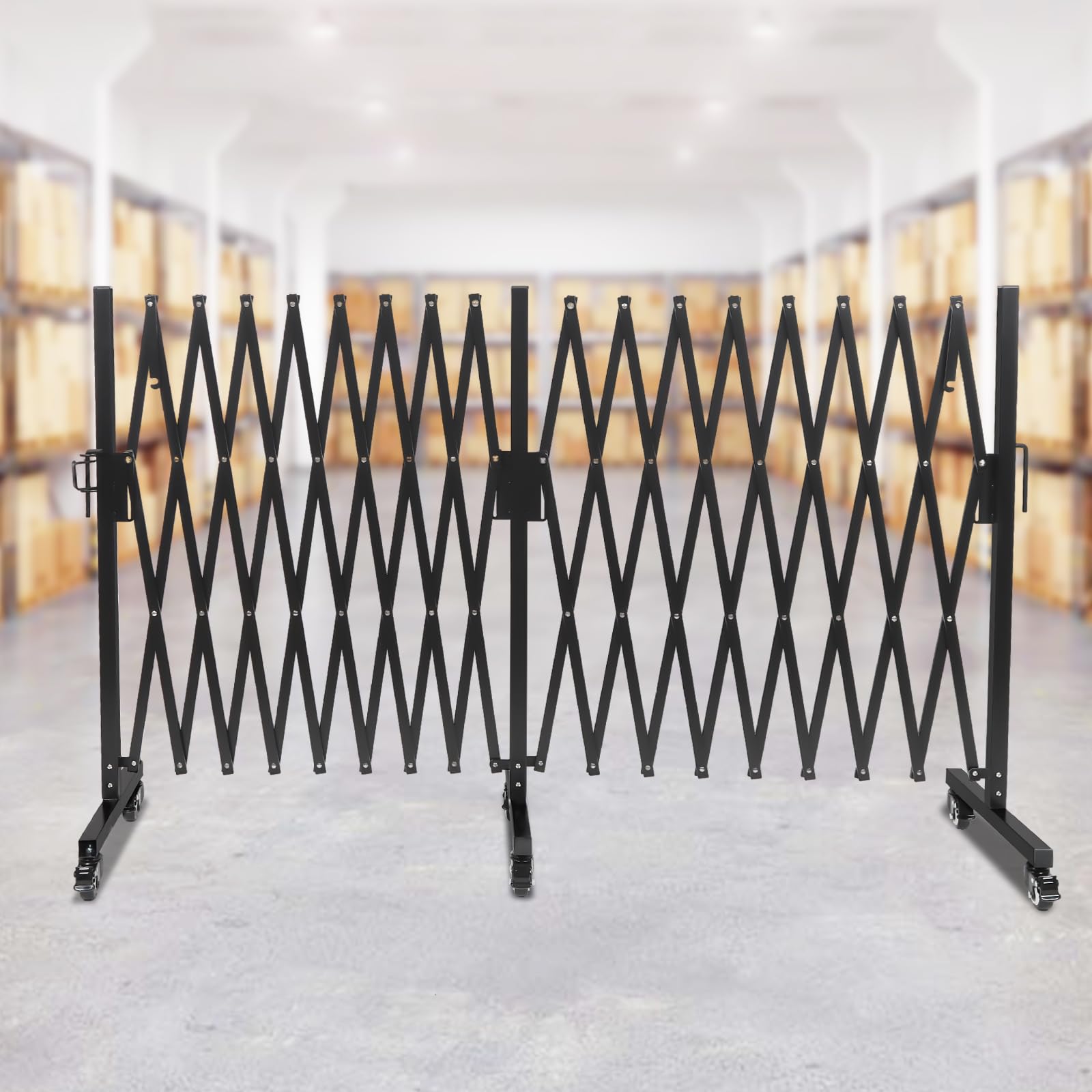 Metal Expandable Barricade Folding Security Gate Safety Barrier Expanding Safety Barrier Mobile Barrier Gate Traffic Fence with Wheels Easily Assembled 212.6X17.7X40 in (Black)