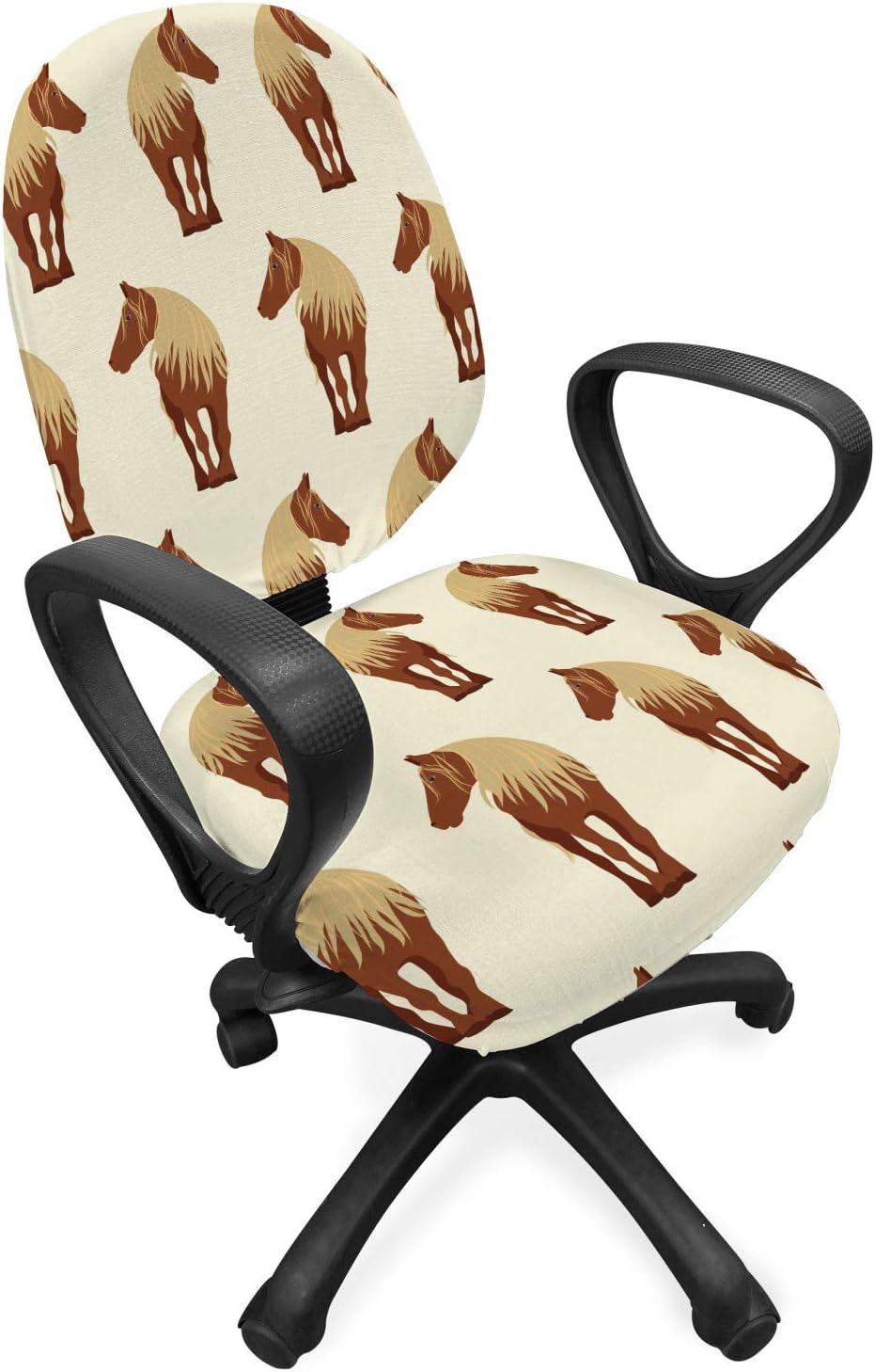 Lunarable Horse Office Chair Slipcover, Print of Animal Silhouettes with Manes Farm Countryside Rural, Protective Stretch Decorative Fabric Cover, Eggshell Pale Redwood