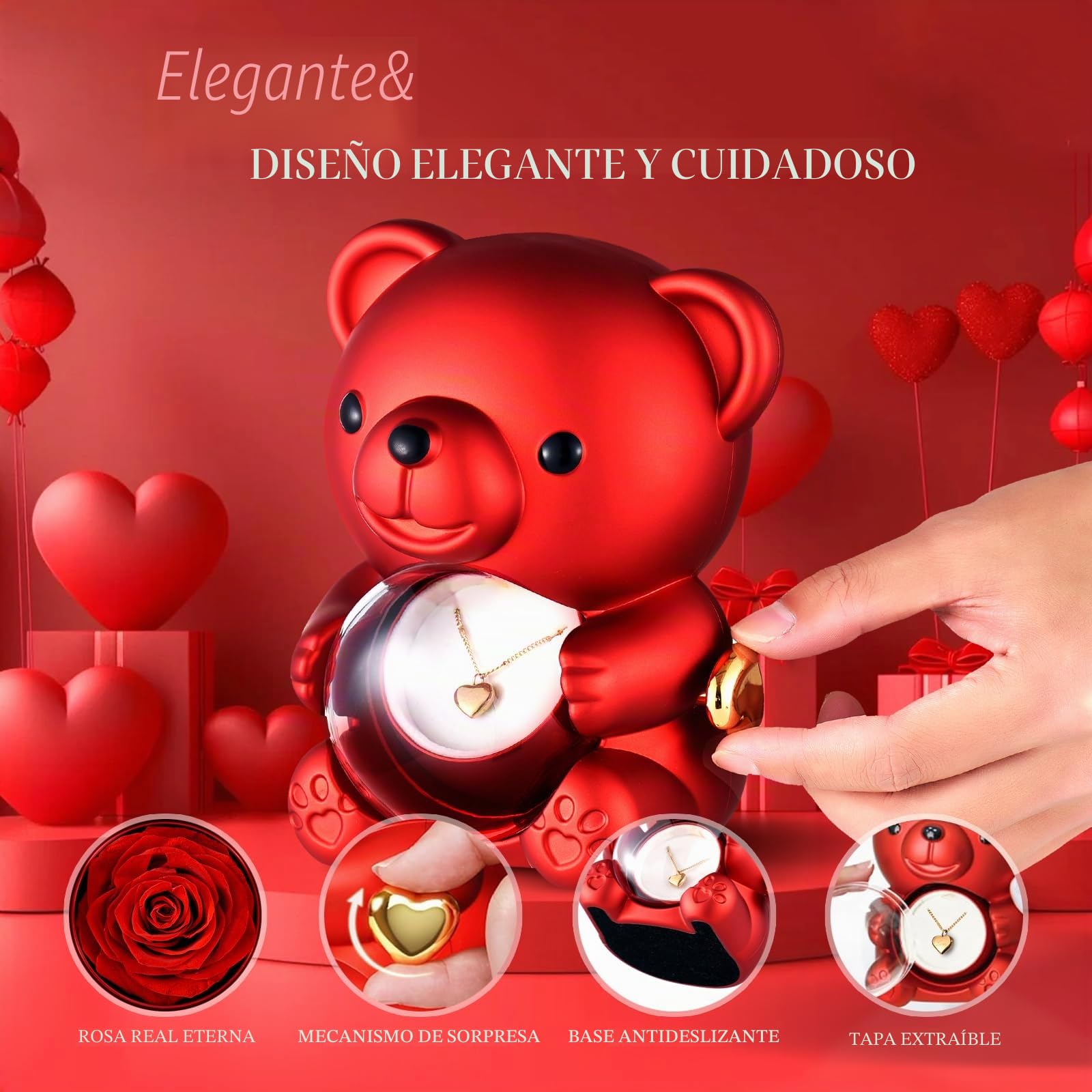 GOICC Rosa Eterna Natural Cuddle Regalos Originales con Collar para Mujer Flor Rosa Preservada para Novia Mamá Abuela para Día de la Madre San Valentin Navidad Cumpleaños Aniversario