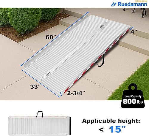 Miniatura 3 de Ruedamann Rampa para silla de ruedas resistente de 5 pies, aluminio duradero con capacidad de carga de 800 libras, rampa de umbral antideslizante y