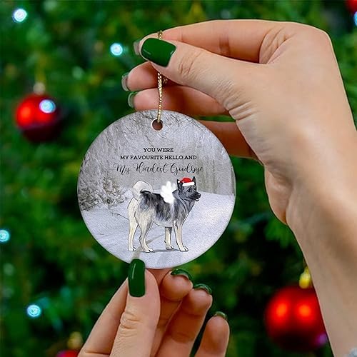 Miniatura 6 de Adornos para mascotas para árbol de Navidad, perro alce noruego, adorno conmemorativo redondo de cerámica de doble cara, recuerdo colgante,