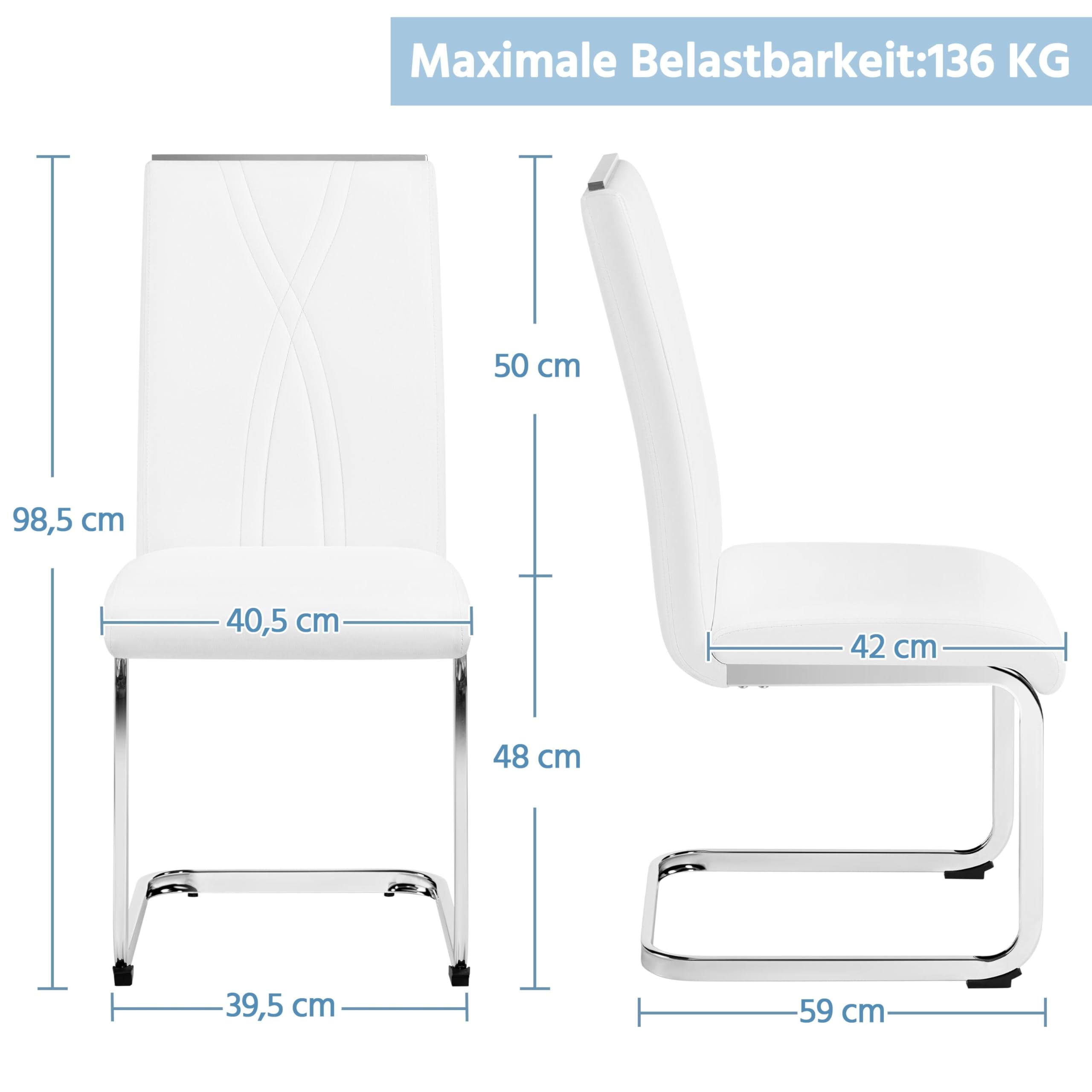 Yaheetech 2er Set Esszimmerstühle mit Metalluntergestell Küchenstuhl Weiß