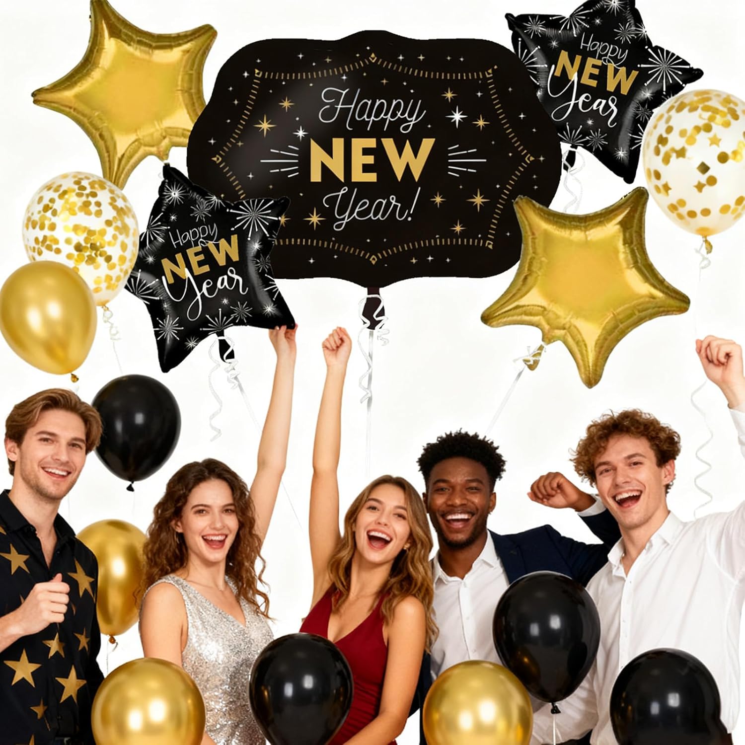 JOJO FLY New Years Eve Party Decorations Kit, Happy New Year Foil Balloons, Gold Star Mylar Balloons, NYE Party Decorations, New Years Eve Party Supplies 2026