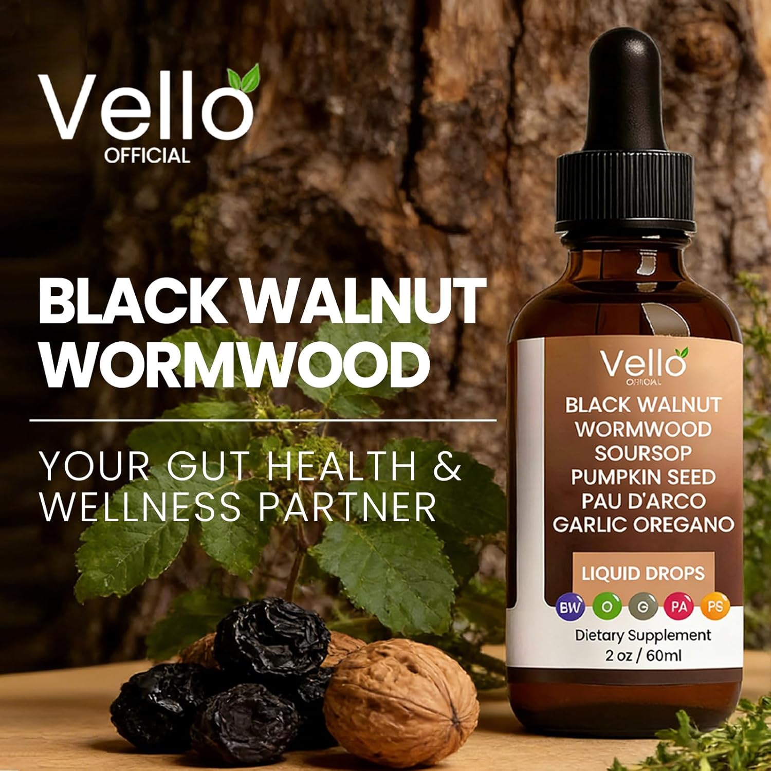 Black Walnut Wormwood Gut Cleanse | Wormwood Black Walnut Clove Cleanse with Soursop, Pumpkin Seed, PAU D'arco, Garlic Oregano | Gentle Gut Cleanse - 2 OZ (2 Bottles)