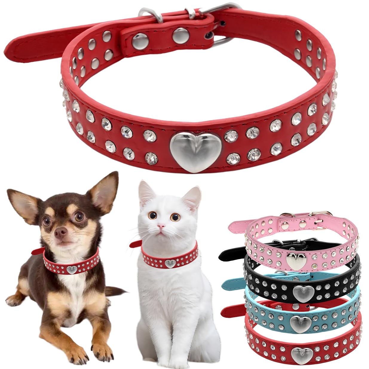 Girl Dog Collar for Medium Dogs Heart Bling Diamond Dog Collar Fancy Crystal Glitter Pretty Jewel Rhinestone Dog Collars for Small Medium Pet Female Dogs (Medium,Red)