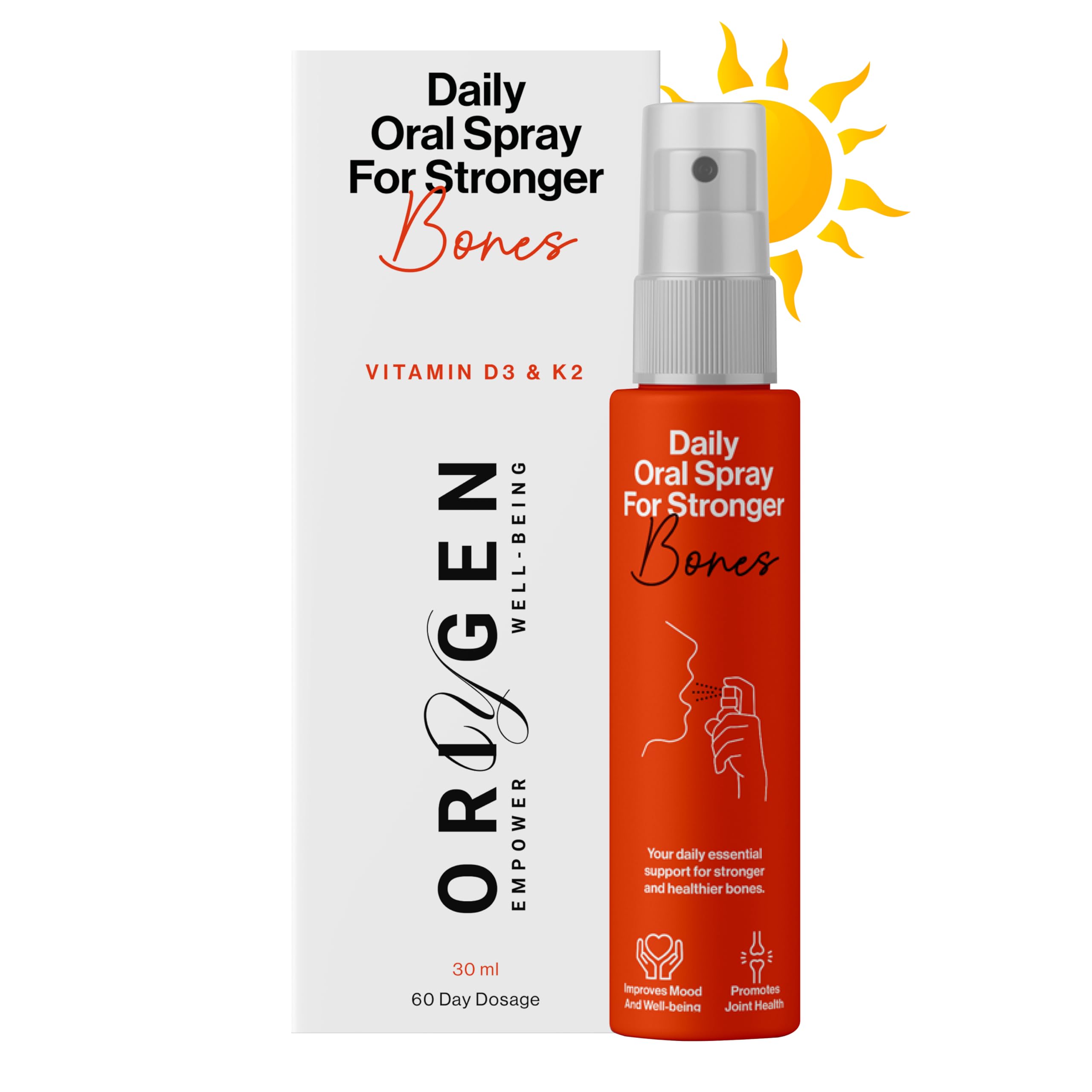 Oriygen Vitamin D3K2 Oral Spray - 600 IU | Mouth Spray for Easy & Rapid Absorption | Liquid Supplement For Immune Heart | Liposomal Technology | 30ml