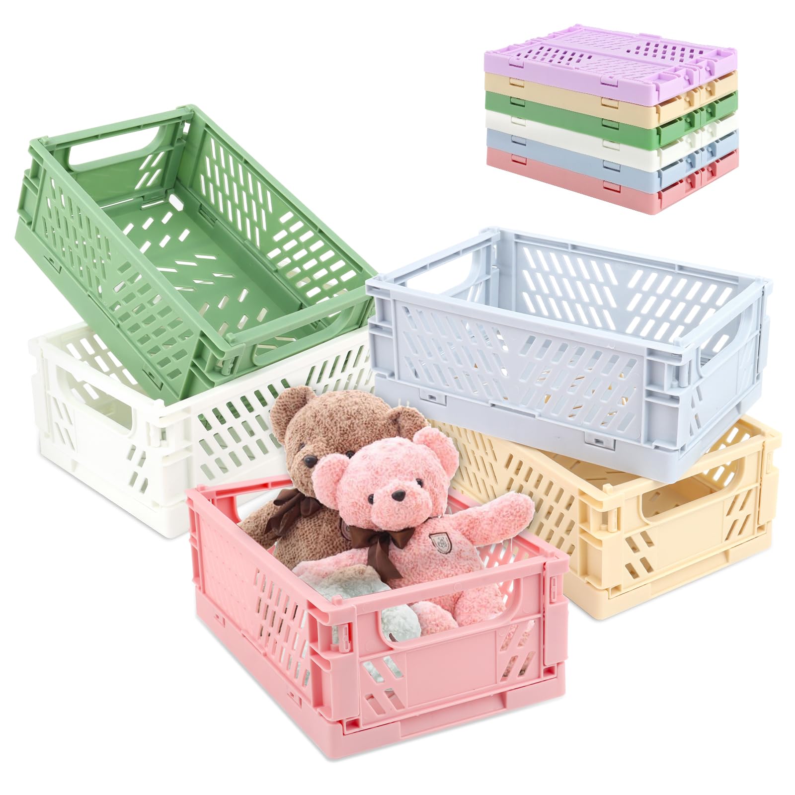 Lot De 6 Boîtes De Rangement Pliables 15x9,5x6cm - Paniers Plastique Couleurs Cuisine Et Salle De Bain