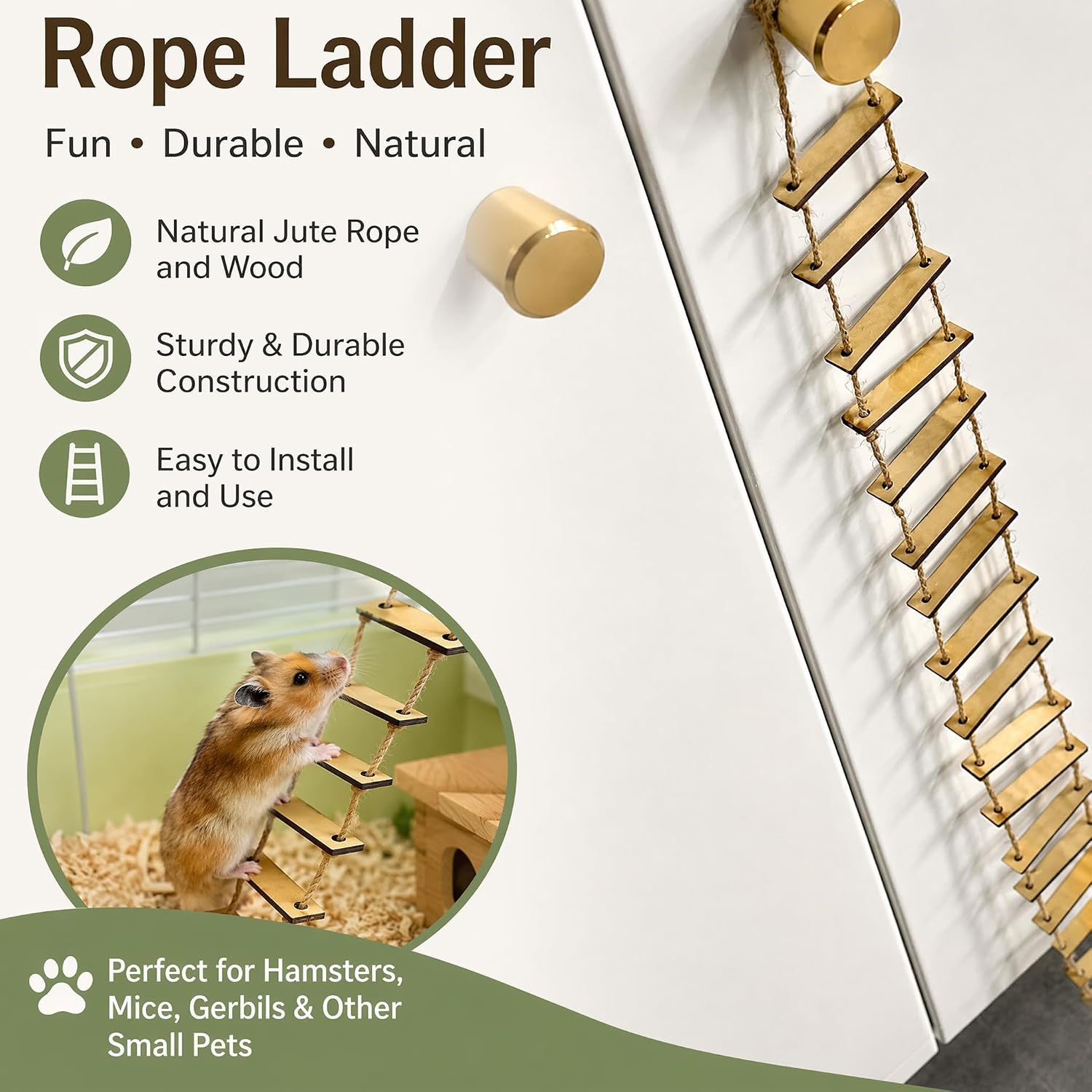 Mini Wooden Rope Ladder, 39.37 Inch Rustic Wood Ladder for Gnome Decor, Fairy Gardens, Planters, Terrariums, and DIY Miniature Scene