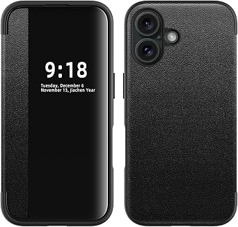 ZORSOME for iPhone 16 Smart Clear View Cover,Ultra Slim Leather Flip Protective Cover for iPhone 16Black