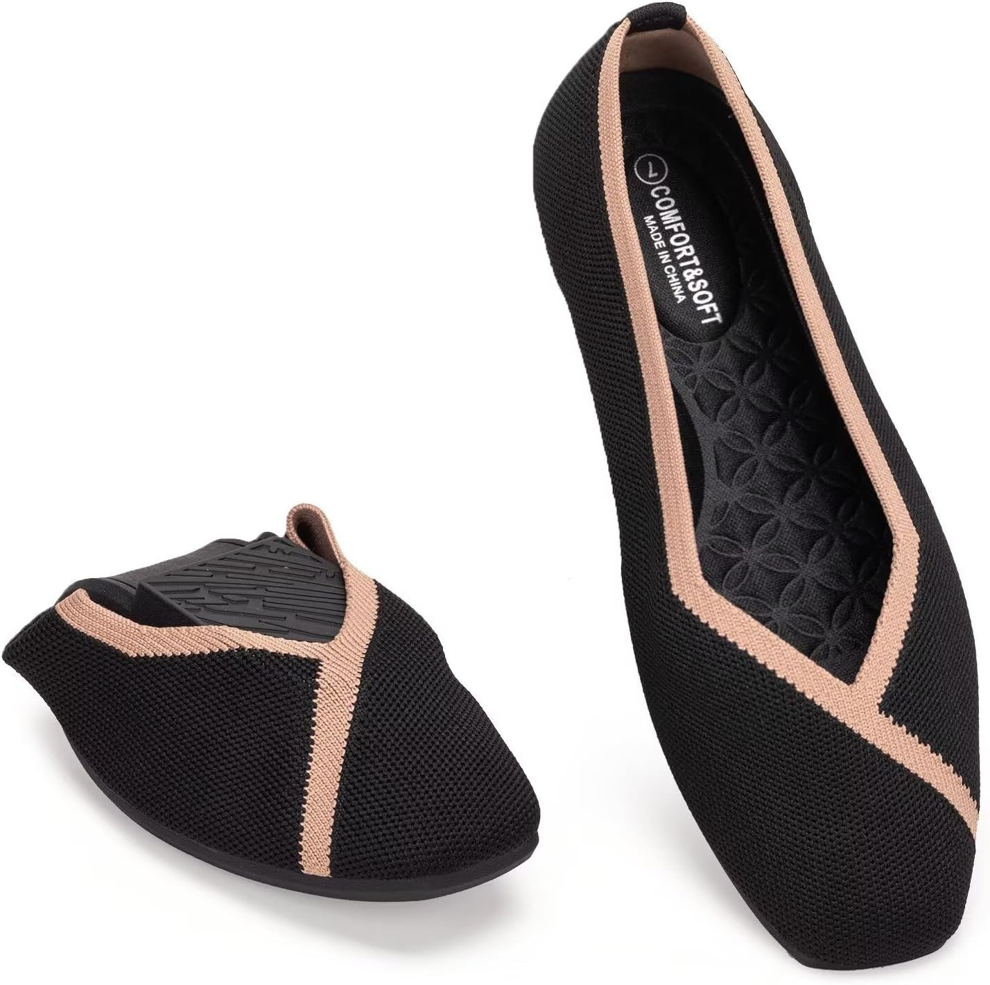 Frank Mully Womens Square Toe Flat Shoes Comfortable Knitted Flats Work Flats for Woman - Image 3