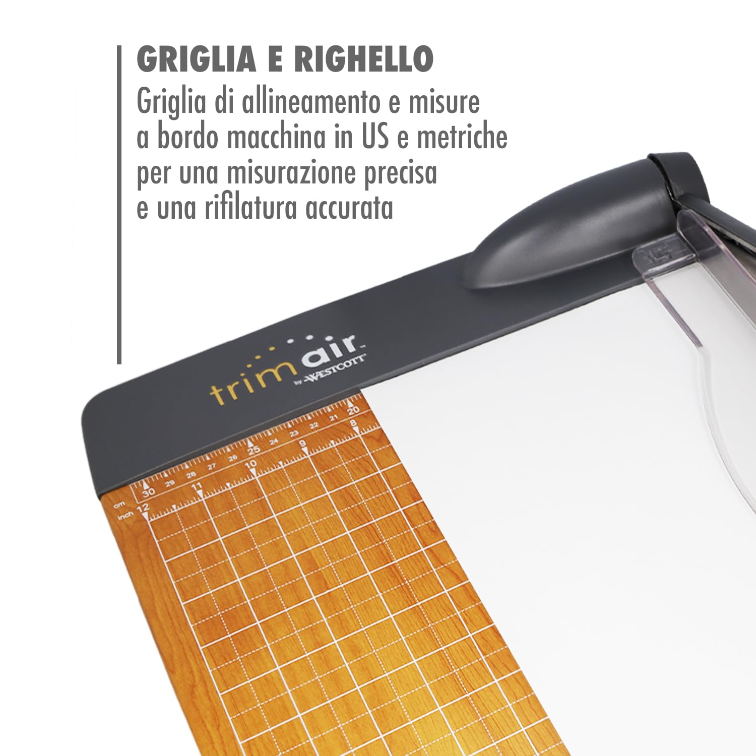 Westcott TrimAir Taglierina per carta 15" (38 cm) | Con anima in legno e lama rivestita in titanio | Taglierina a leva con griglia e scala graduata per un massimo di 30 fogli | 15107