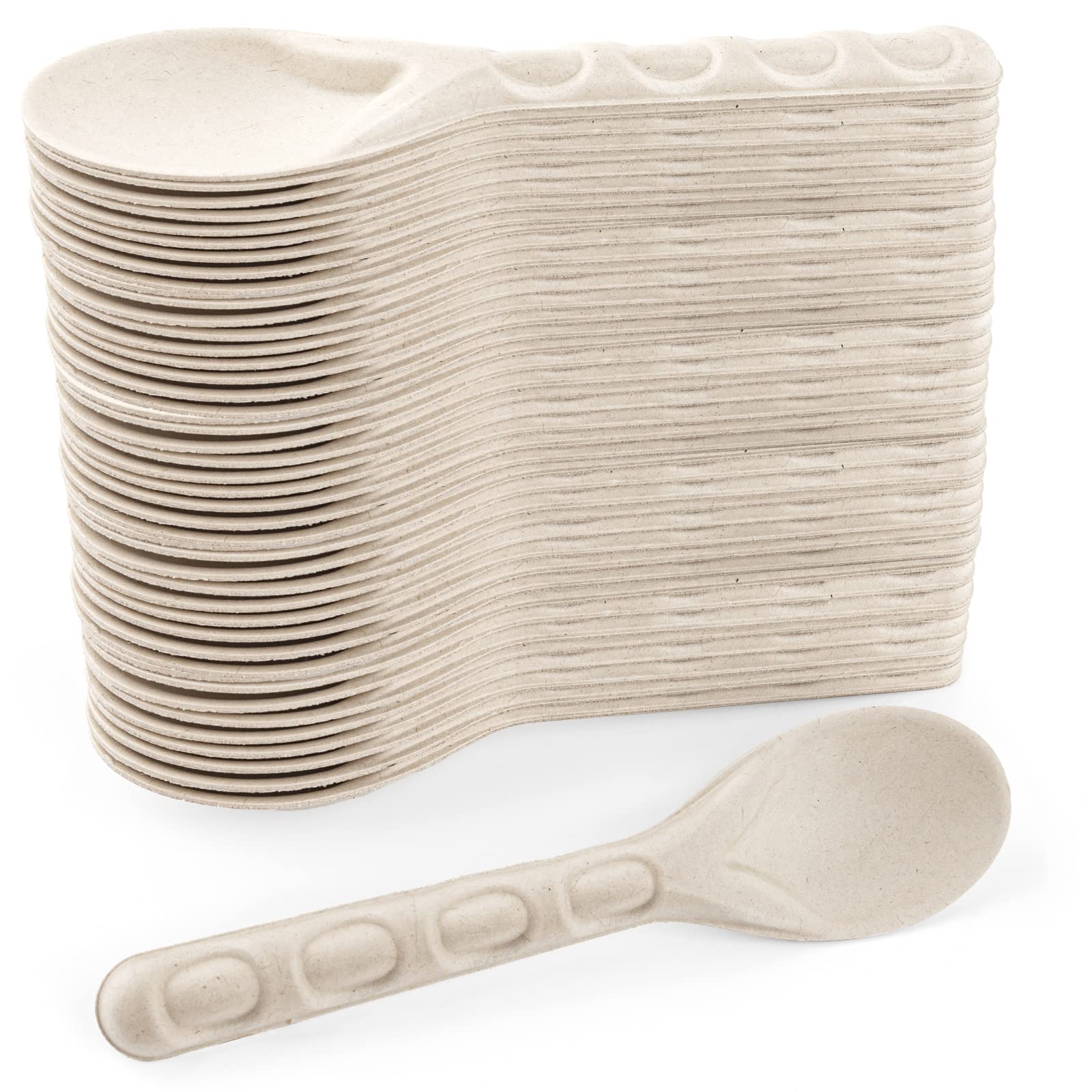 Green Earth, 6"Disposable Fiber Spoons, 100-Pack Eco Friendly SpoonsNatural Spoons(Bamboo Pulp), Everyday TablewareMicrowave-Safe, Gluten-Free, Environmentally, No Plastic or Wax Lining