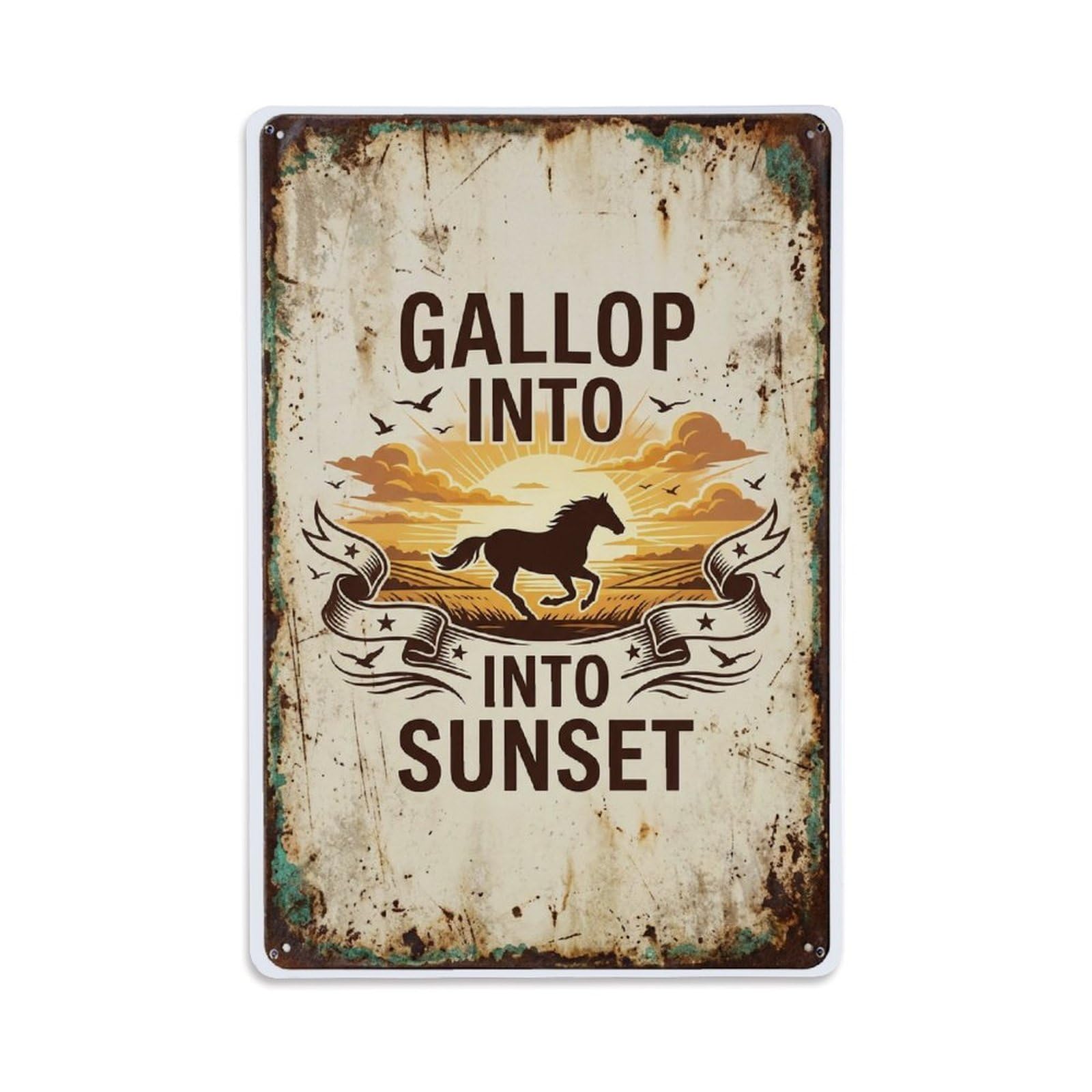 Fqnyr Style Gallop Into Sunset Horse Freedom Metal Tin Sign Plaque Wall Decor For Cafe, Club Bar, Office, Home Garden Metal Poster 8X12inch