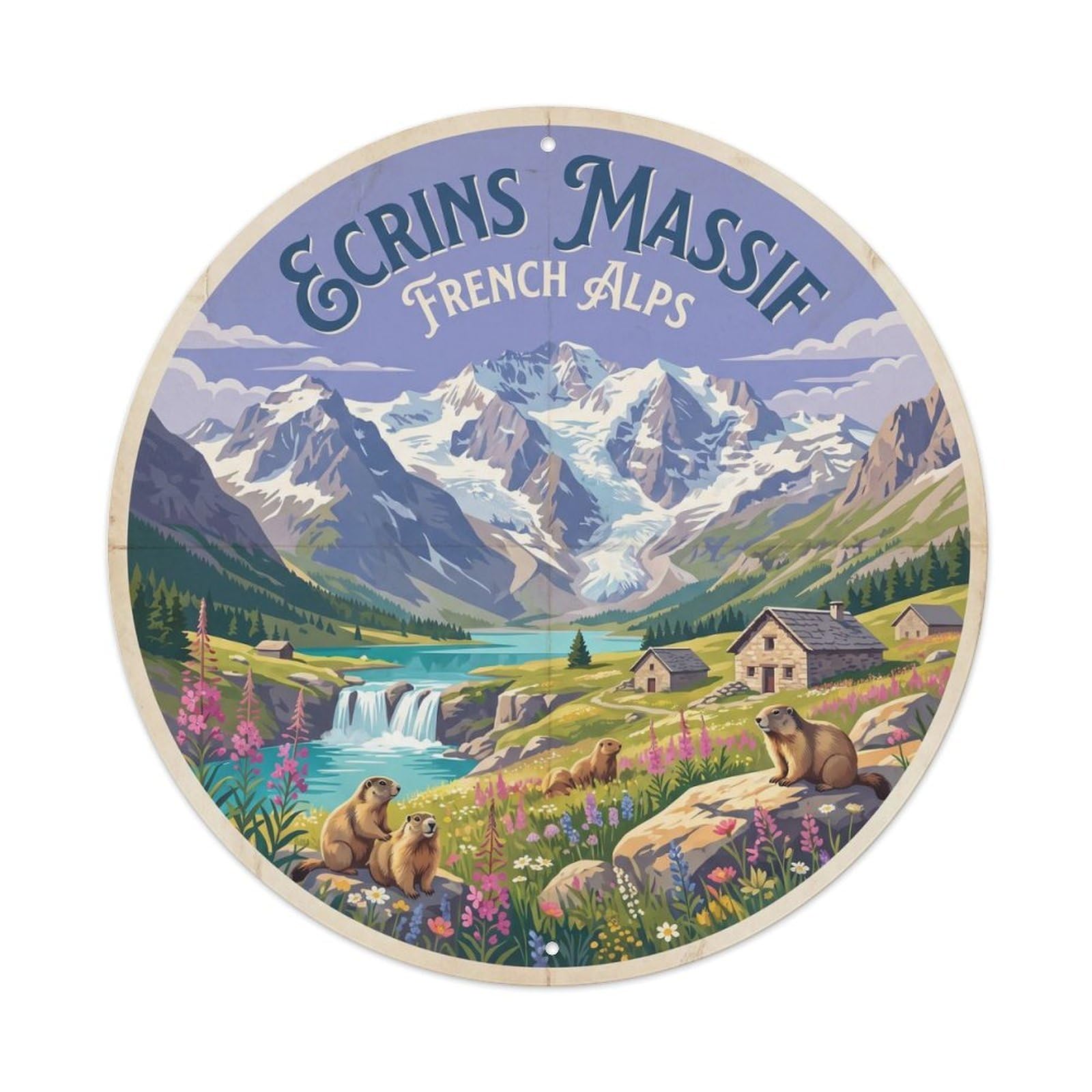 Vintage Travel Ecrins France Alps Mountain Metal Tin Sign