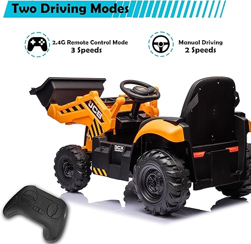 Miniatura 3 de NEECHIPRO Tractor de 24 V 3 en 1, excavadora y excavadora para niños, vehículo eléctrico JCB con licencia con control remoto, pala de carga frontal,