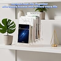Vista 2 de 5-Tier Acrylic File Organizer for Desk, 30° Inclined Desk File Organizer, Acrylic Folder Holder Stand for Letter Size Documents, Brochures &