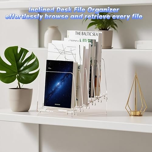 Miniatura 2 de Organizador de archivos de escritorio de acrílico transparente de 5 niveles, soporte de carpeta de archivos inclinado de 30, clasificador de