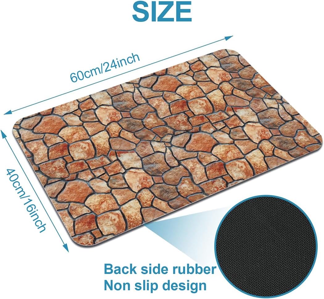 Stone Wall Pattern Printed Bathroom Rug Non - Slip Washable Rubber - Backed Floor Mat 17"x24"