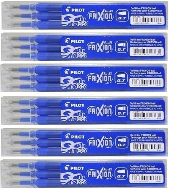 Pilot Frixion Roller Ball Refills erasable pens Pen in Compatible Refill BLS-Fr7 (Pack of 6 Refills - 18) Refills 0.7mm Blue