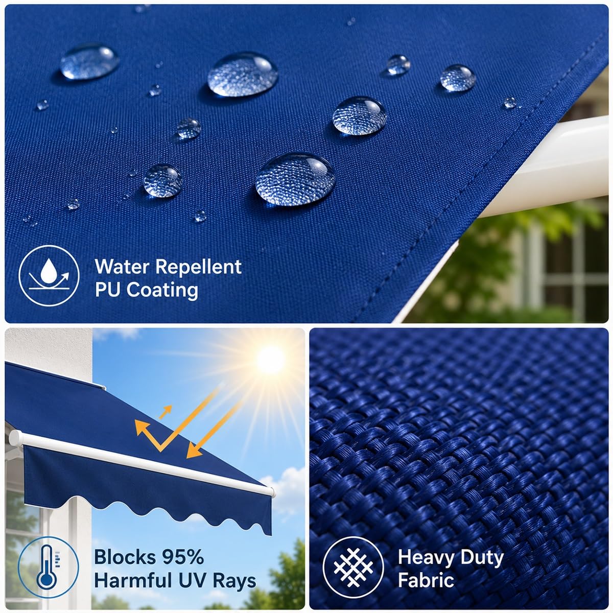 Genérico Tela de Repuesto para Toldo Retráctil 3x2.5m 5x4m Lona Recambio Impermeable Poliéster con Protección UV Techo de Repuesto para Toldo Exterior Patio Jardín Terraza Balcón Sin Marco