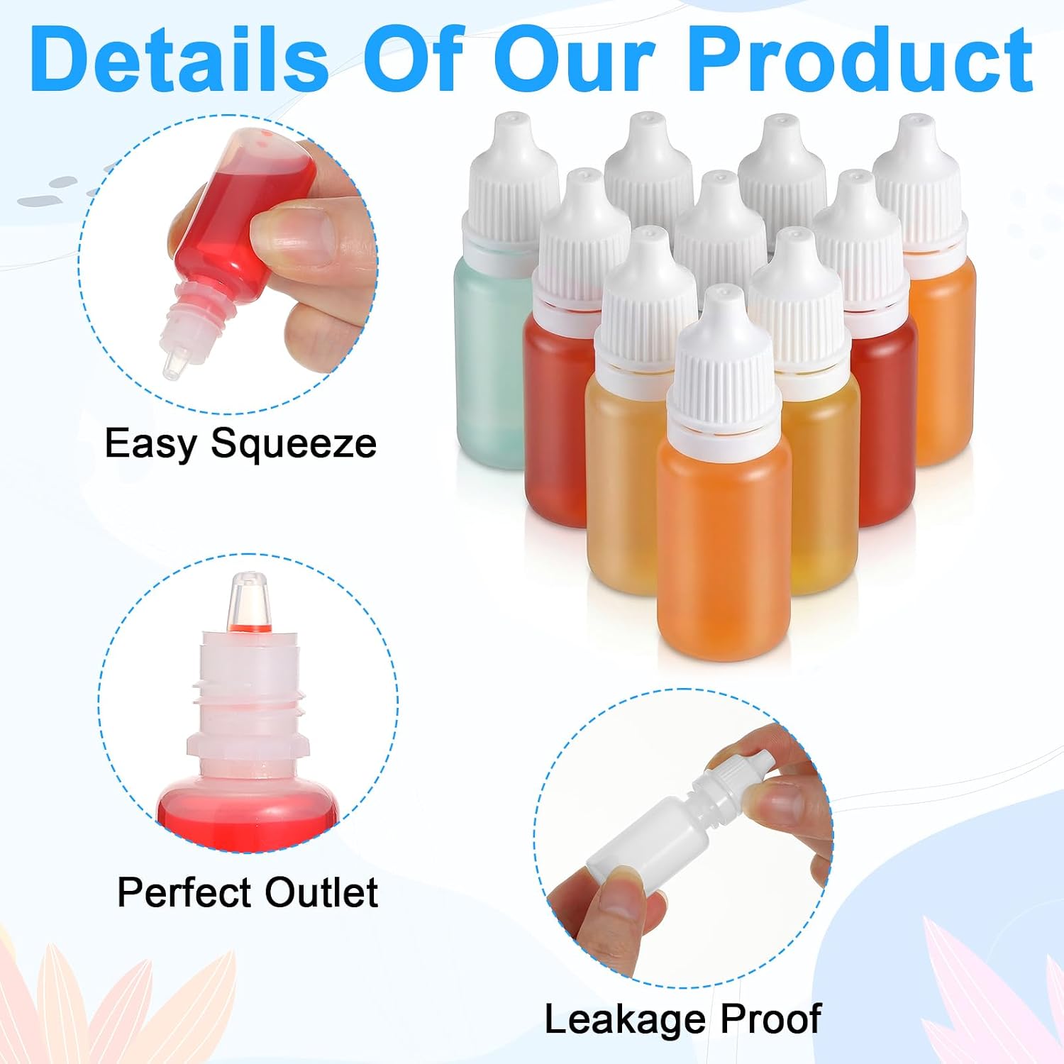300 Pcs Plastic Dropper Bottles, 10ml Eye Drop Bottles with White Caps, HDPE & PP Refillable Containers for Liquids, Oils & Essence (11mm Mouth, 48mm Height)