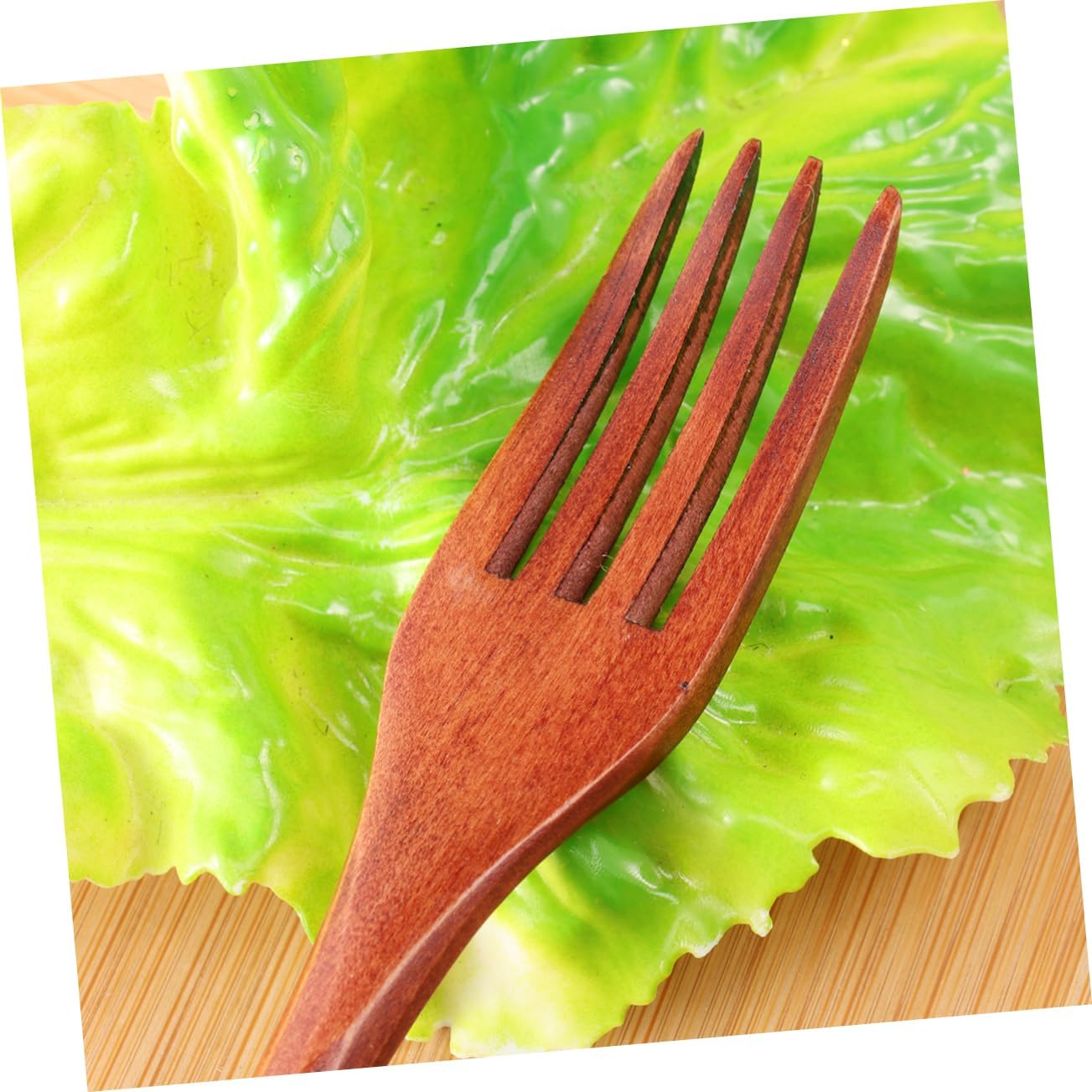 4-teeth Japanese Style Forks Wooden Utensils Cutlery Set Perfect for Desserts Salads
