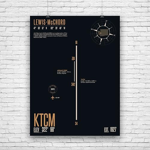 Miniatura 1 de McChord Field Air Force Base KTCM - Military Runway Print - Military Base Runway - Airfield Map Art - US Air Force Base Art - US Air Force Base