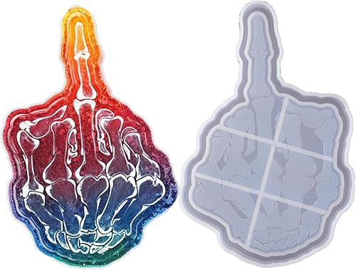 Molde de resina epoxi de cristal DIY, proporción de mano, cráneo, dedo medio, placa de espejo de mano, molde de silicona para resina erecta dedo
