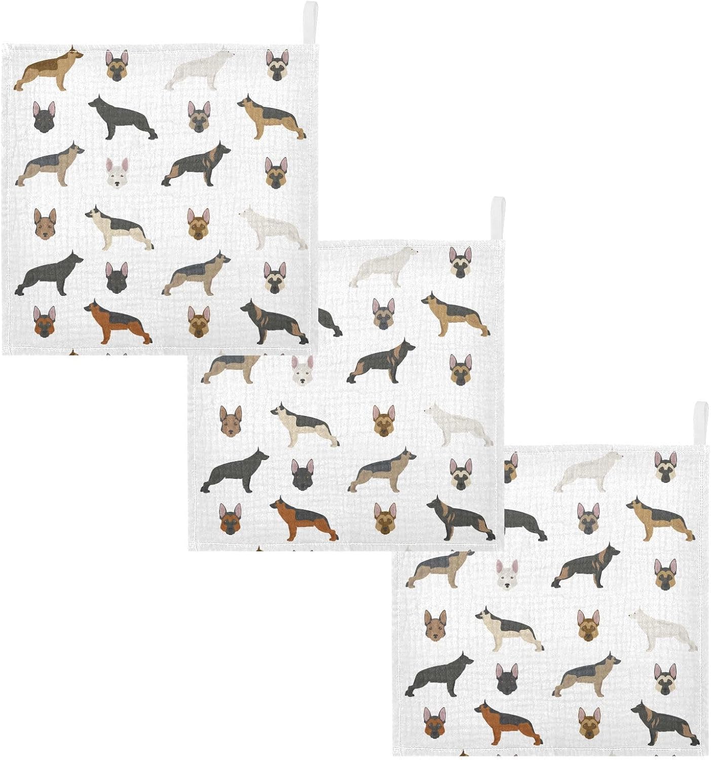 vvfelixl Baby Muslin Washcloths Cute German Shepherd Dog Baby Burp Cloths Cotton Baby Face Towel for Newborn Infants Boys Girls Soft and Absorbent 11.8 X 11.8 in, 3 Pack