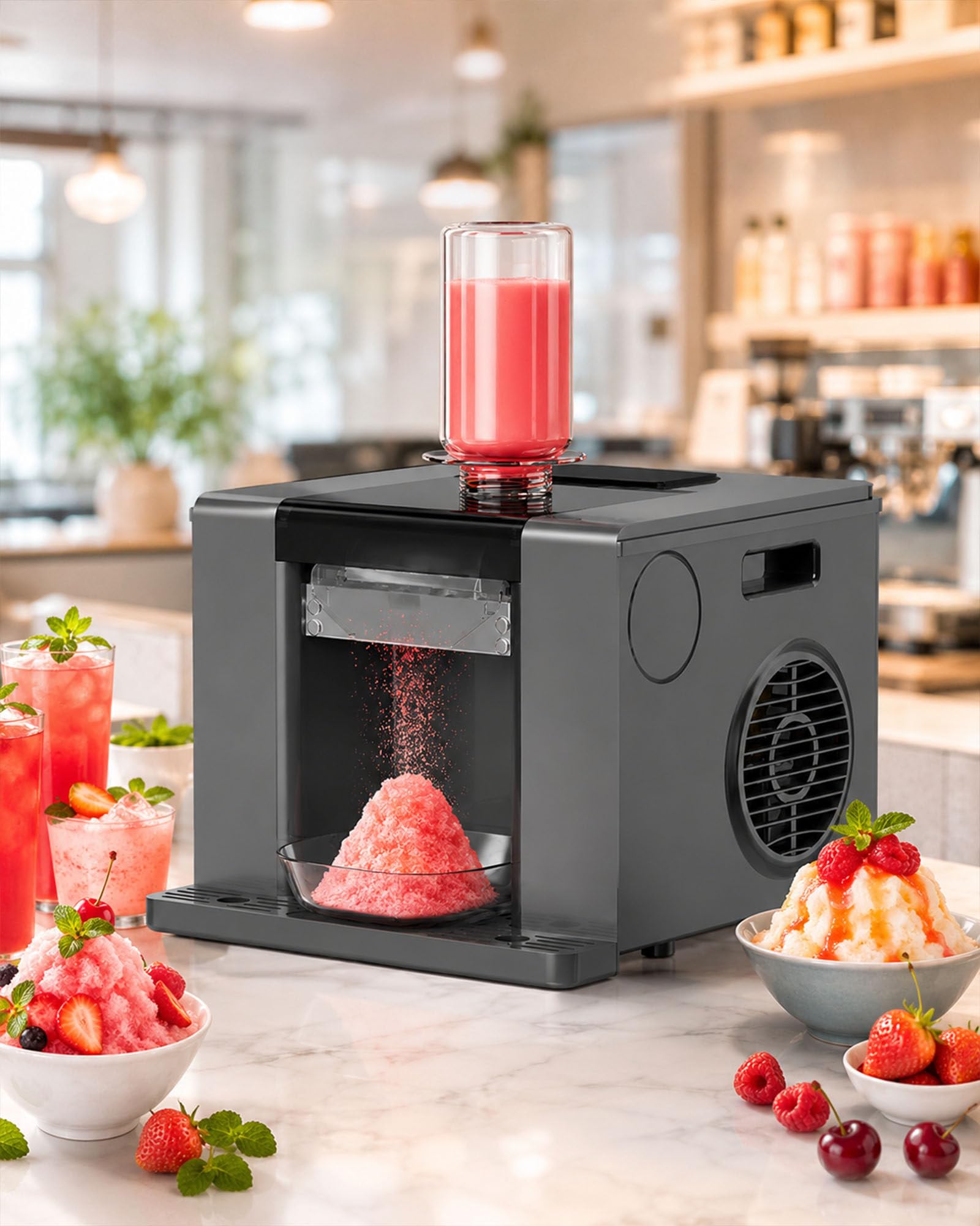 smafoseedding Bingsu Maker Machine 350w, Commercial Shaved Ice Maker-Machine, 2000rpm Smooth Flakes, Snowflake Ice Making Device Continuous Output, 750ml Automatic Snow Cone Maker Black