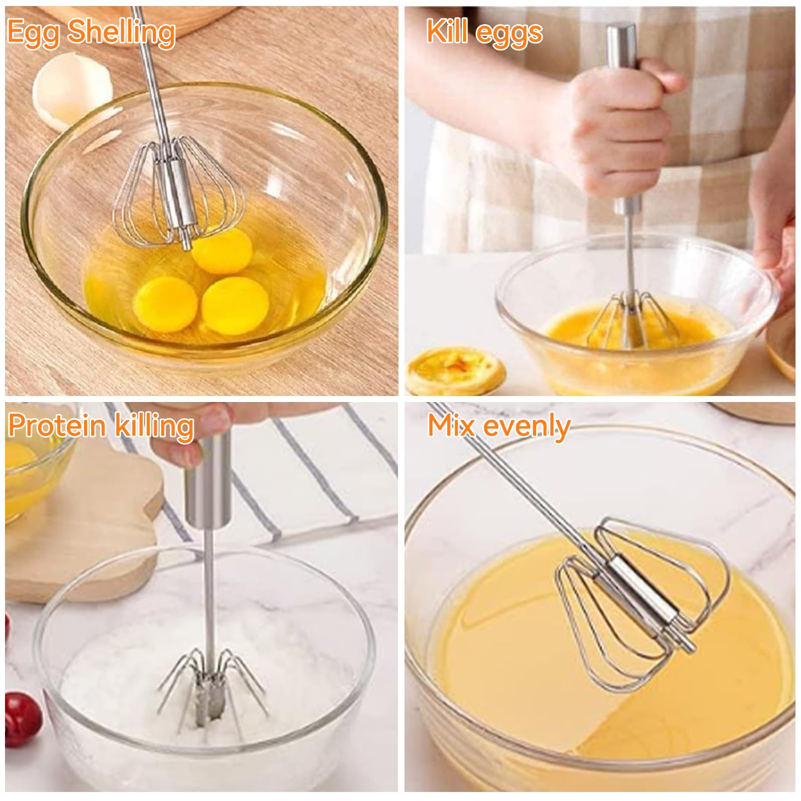 Frusta da Cucina A Spinta Manuale Semiautomatica in Acciaio Inossidabile - Mescolatore Rotante Multifunzionale per Frustare, Battere e Mescolare