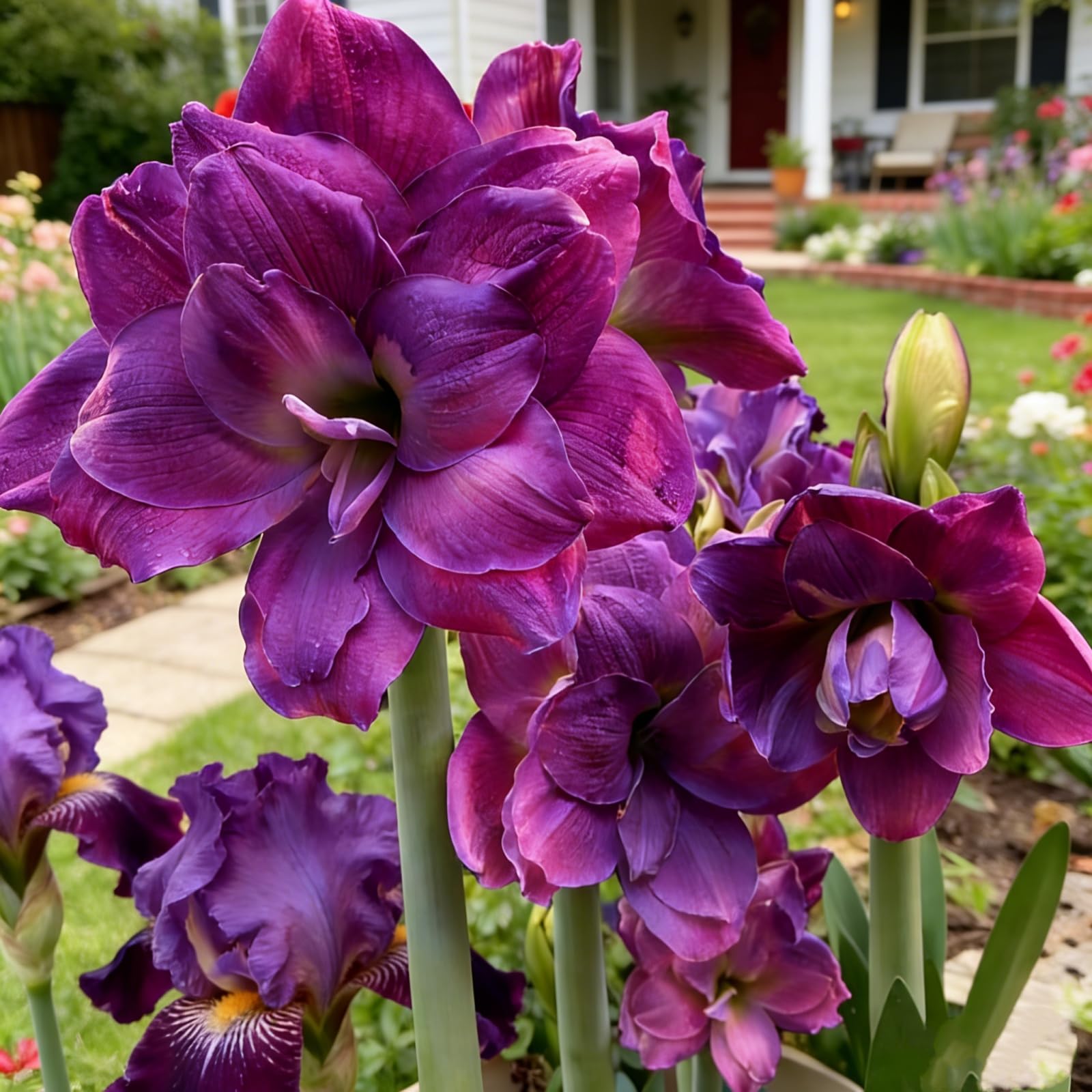Rare Double-Flowered Purple Amaryllis, Easy-to-Grow,Potted-Plants-Rhizome,Excellent Display-2Bulbs