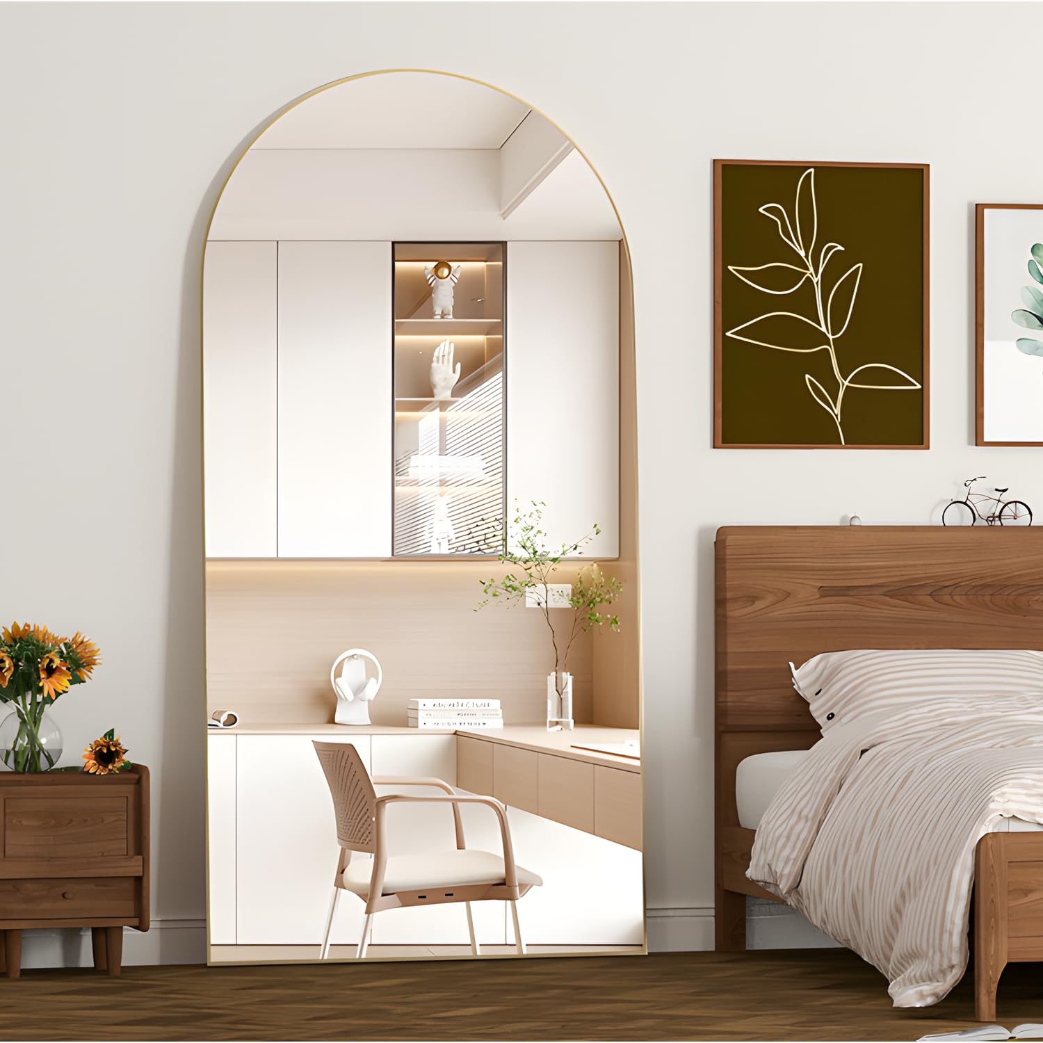 NEUWEABY Spiegel in voller Länge 180x80 cm Gewölbter Spiegel Ganzkörper Gold Stehend Bodenspiegel mit Ständer Hängend oder an die Wand gelehnt für Schlafzimmer Eingang, Wohnzimmer