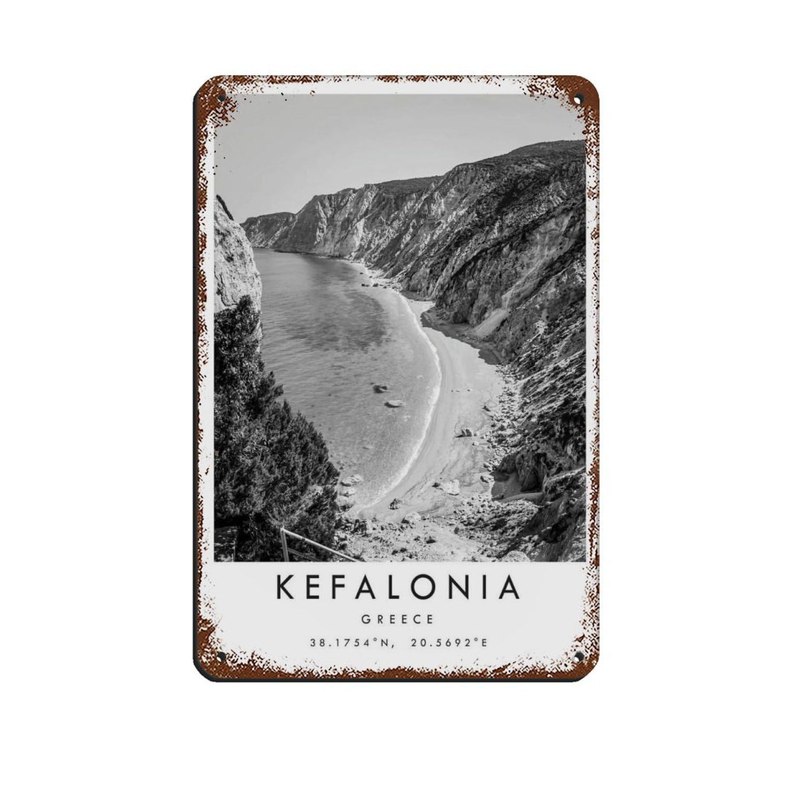 Kefalonia Travel, Greece Poster Retro Poster Metal Tin Sign Chic Art Retro Iron Painting Bar People Cave Cafe Family Garage Poster Wall Decoration 8x12inch(20x30cm)